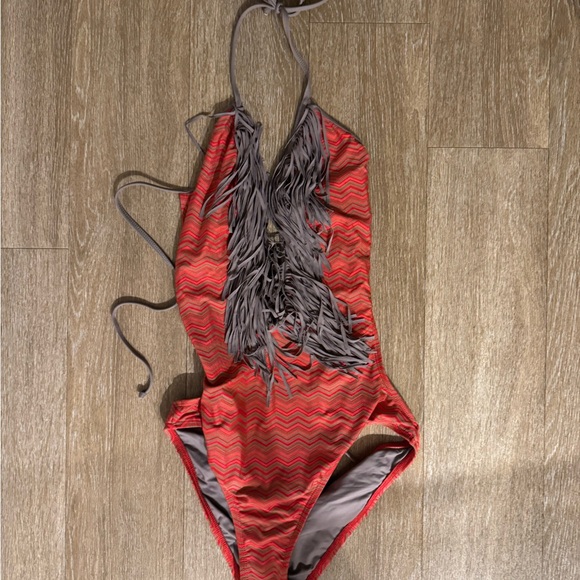 l*space Other - L*Space Red and Gray Fringe One Piece Swimsuit